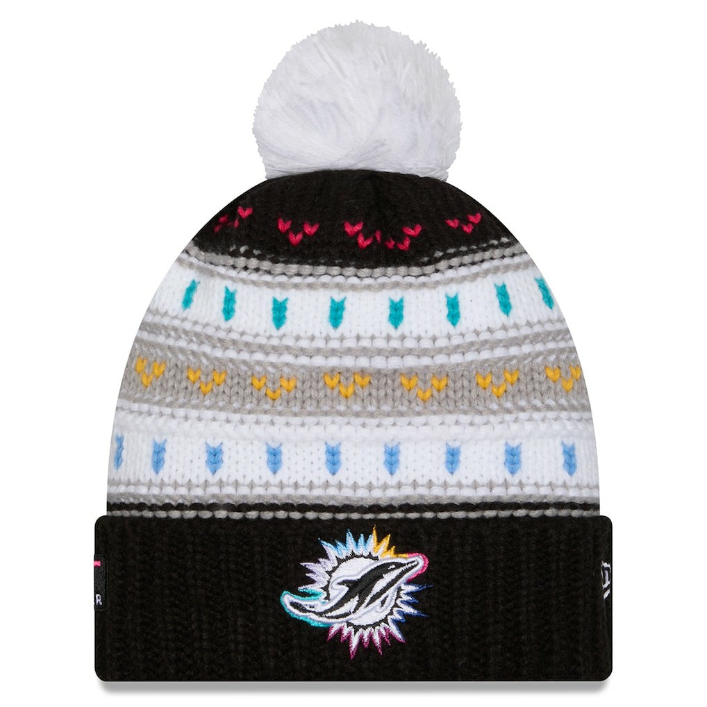 Miami Dolphins New Era Women's 2025 NFL Crucial Catch Cuffed Knit Hat with Pom Black - NFL