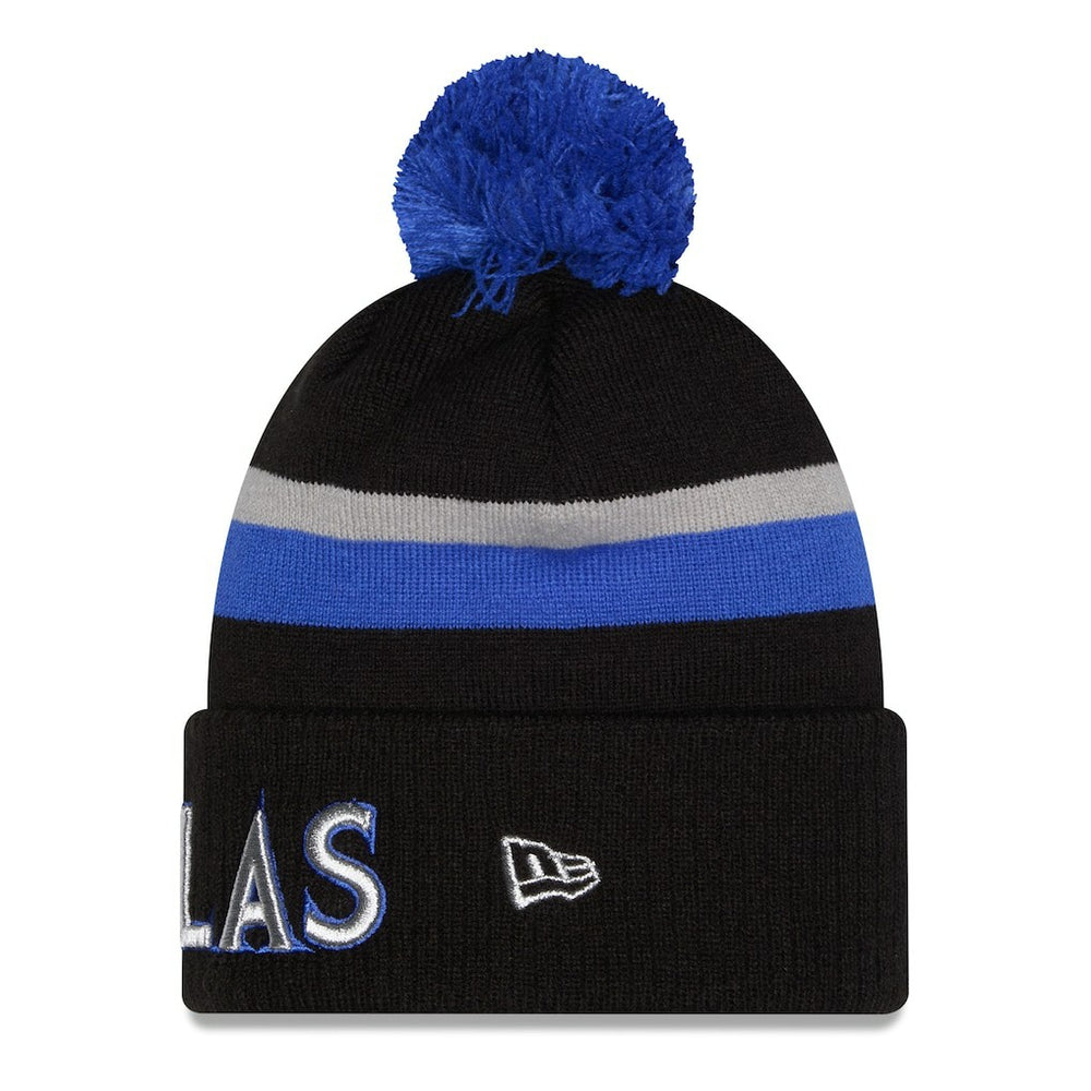 New Era - Dallas Mavericks 2025/26 City Edition Cuffed Knit Hat with Pom - Black/Blue