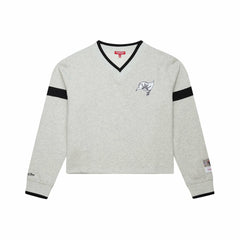 Tampa Bay Buccaneers Women's Cropped V-Neck Sweatshirt Gray - Mitchell & Ness