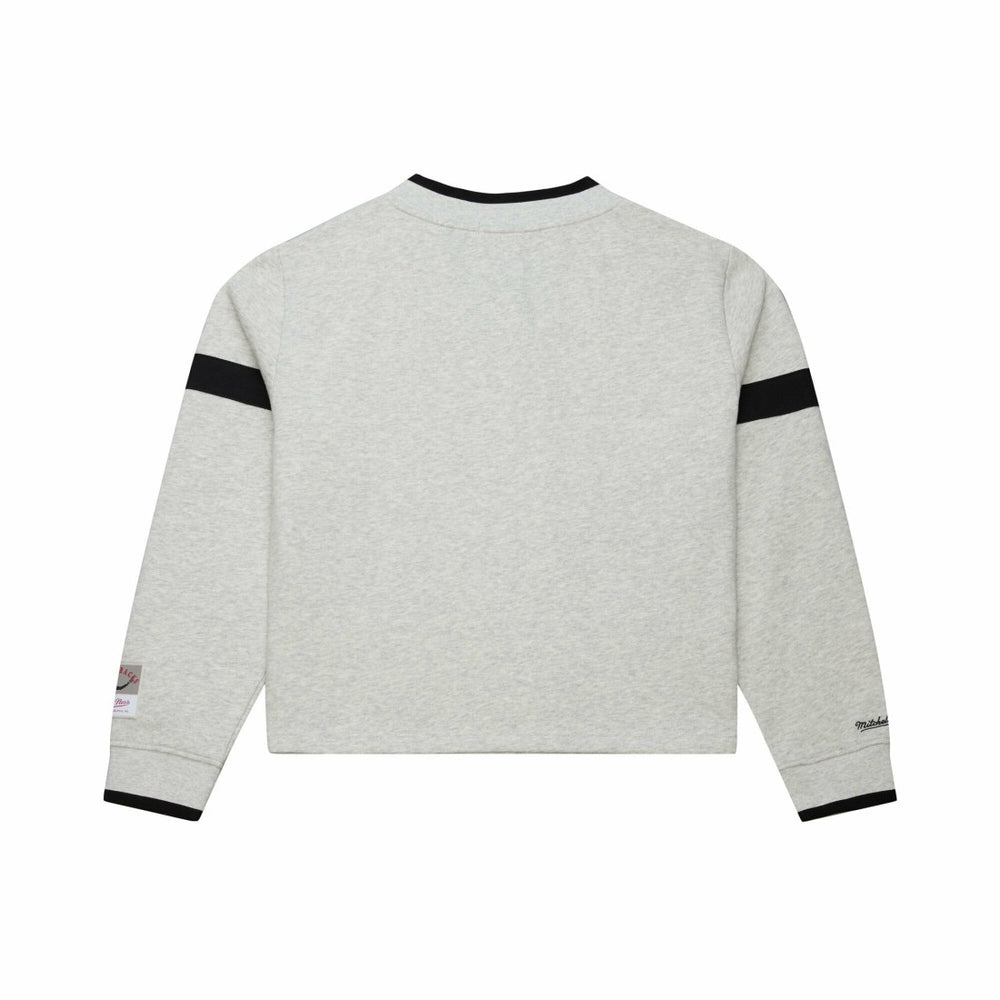 Tampa Bay Buccaneers Women's Cropped V-Neck Sweatshirt Gray - Mitchell & Ness