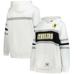 Pittsburgh Steelers Women's Plus Size Head Coach Throwback Pullover Hoodie White - Mitchell & Ness