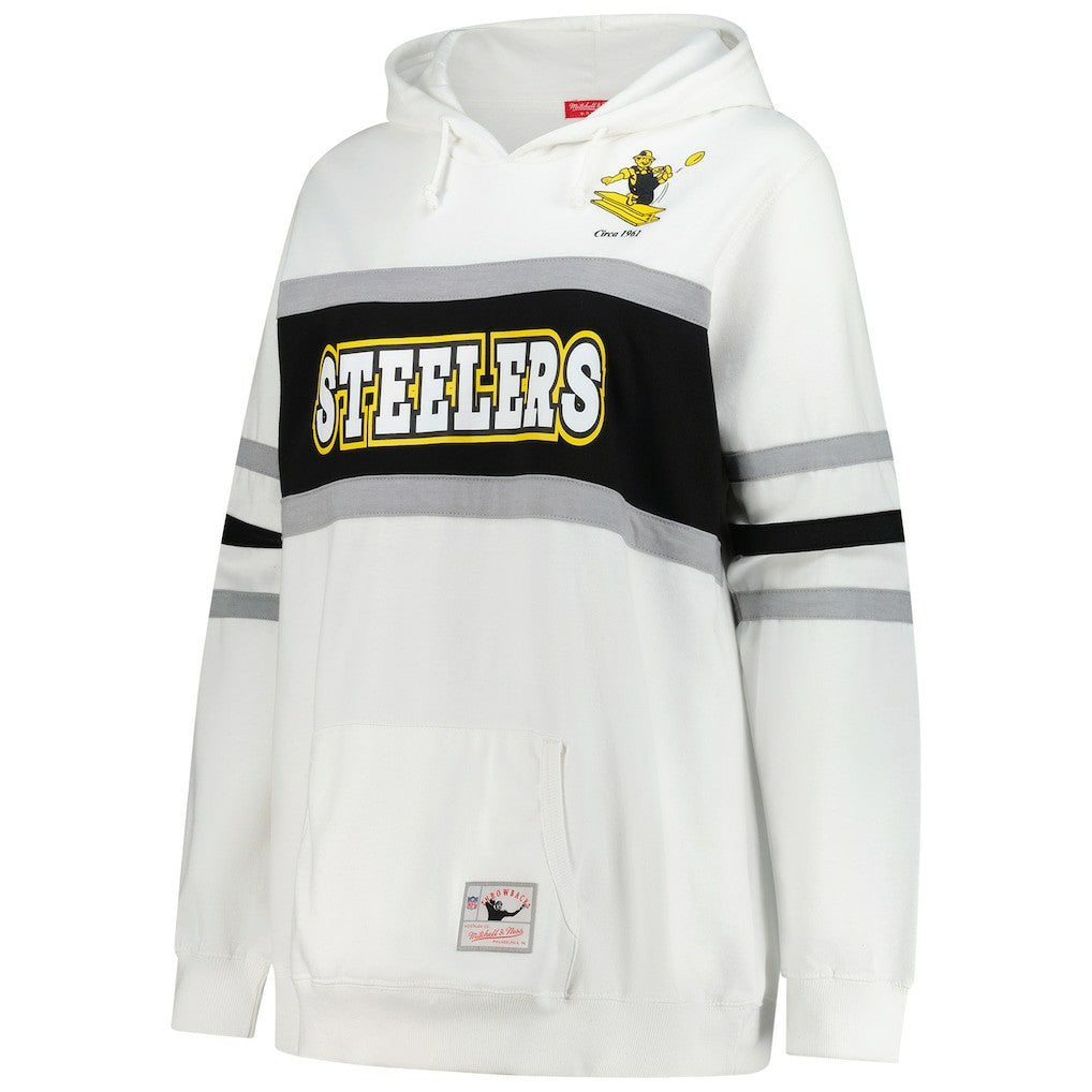 Pittsburgh Steelers Women's Plus Size Head Coach Throwback Pullover Hoodie White - Mitchell & Ness