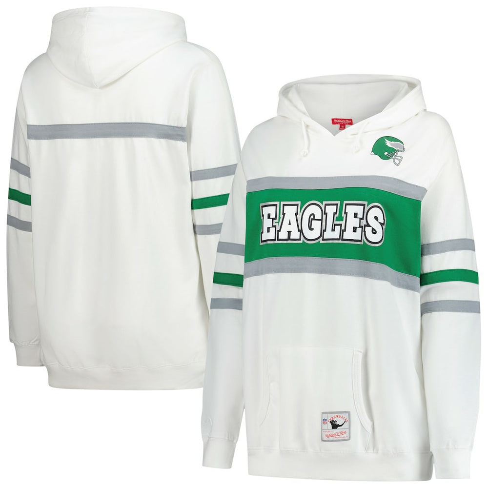 Philadelphia Eagles Women's Plus Size Head Coach Throwback Pullover Hoodie White - Mitchell & Ness