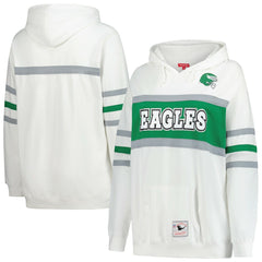 Philadelphia Eagles Women's Plus Size Head Coach Throwback Pullover Hoodie White - Mitchell & Ness