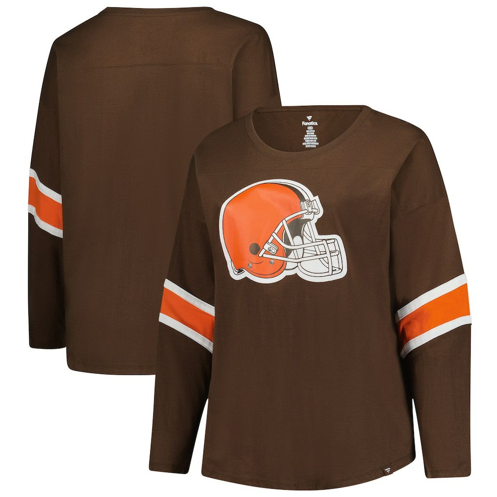 Cleveland Browns Women's Plus Size Redzone 3/4-Sleeve Scoop Neck T-Shirt Brown - Fanatics