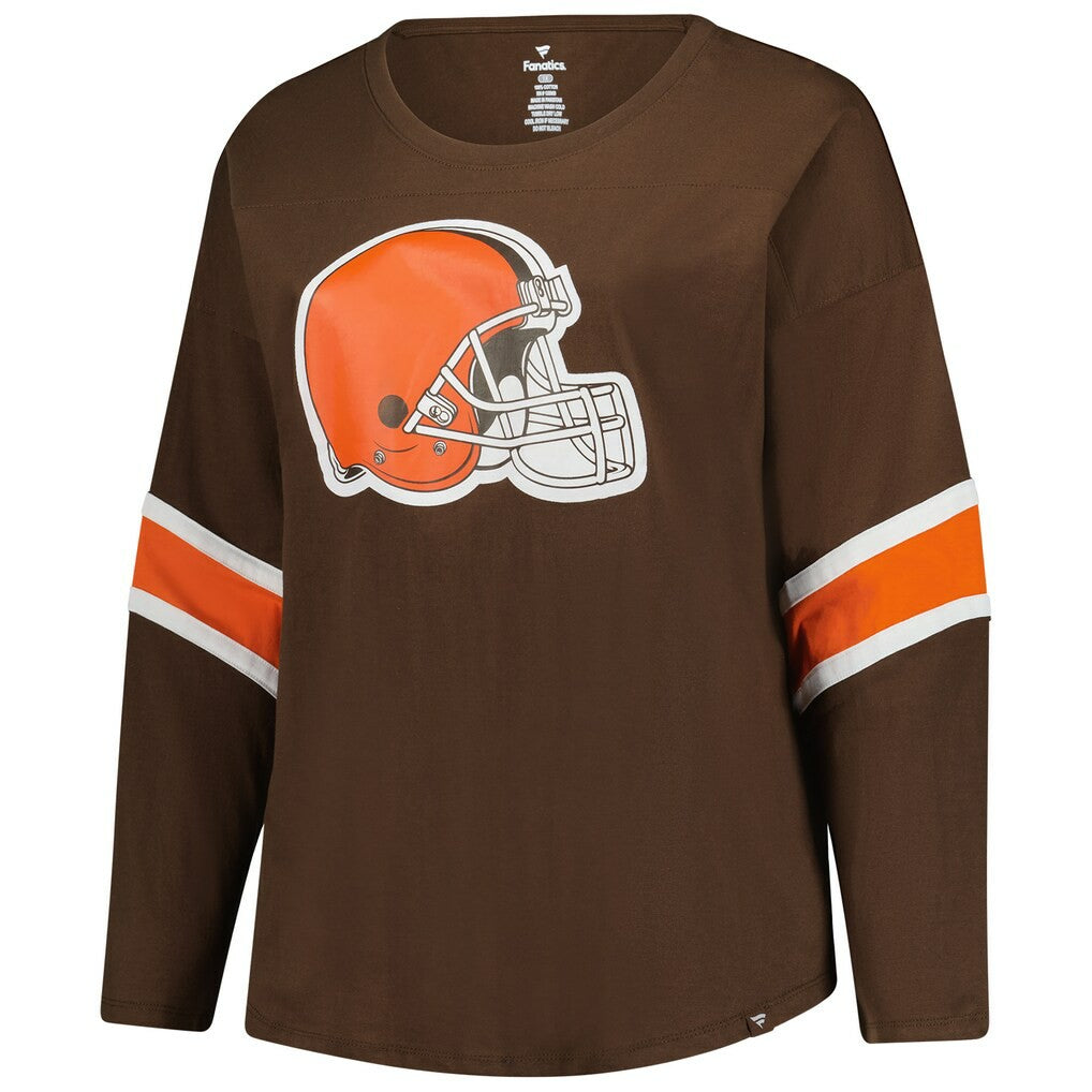 Cleveland Browns Women's Plus Size Redzone 3/4-Sleeve Scoop Neck T-Shirt Brown - Fanatics