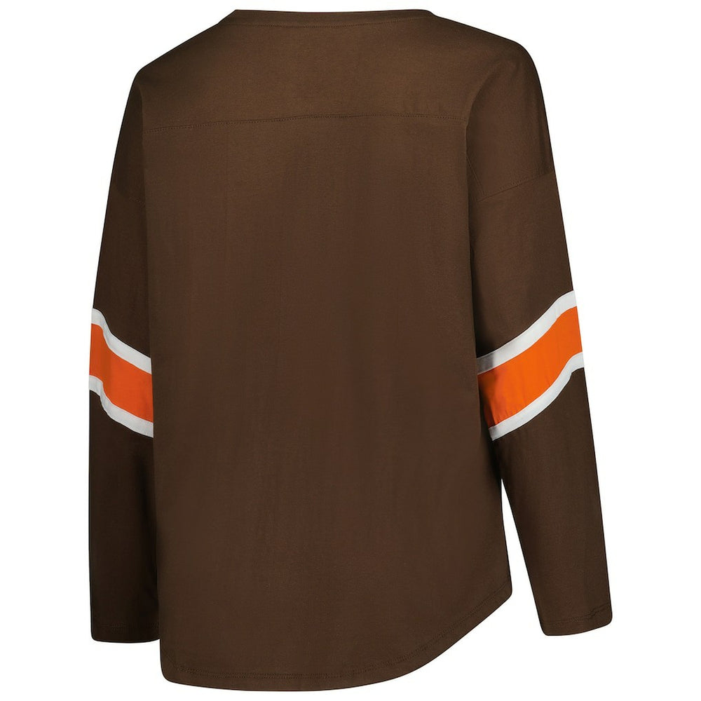 Cleveland Browns Women's Plus Size Redzone 3/4-Sleeve Scoop Neck T-Shirt Brown - Fanatics