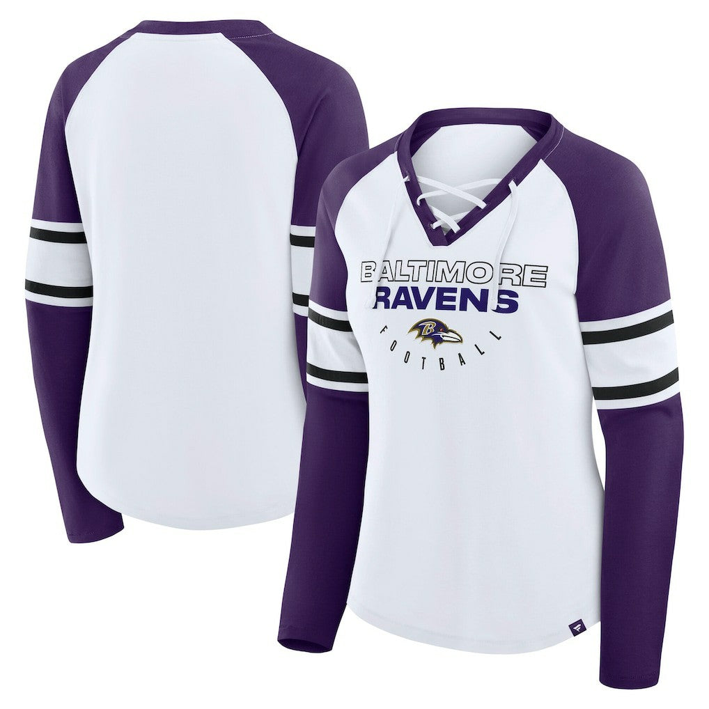 Baltimore Ravens Women's Plus Size Redzone Lace Up Long Sleeve T-Shirt White - Fanatics