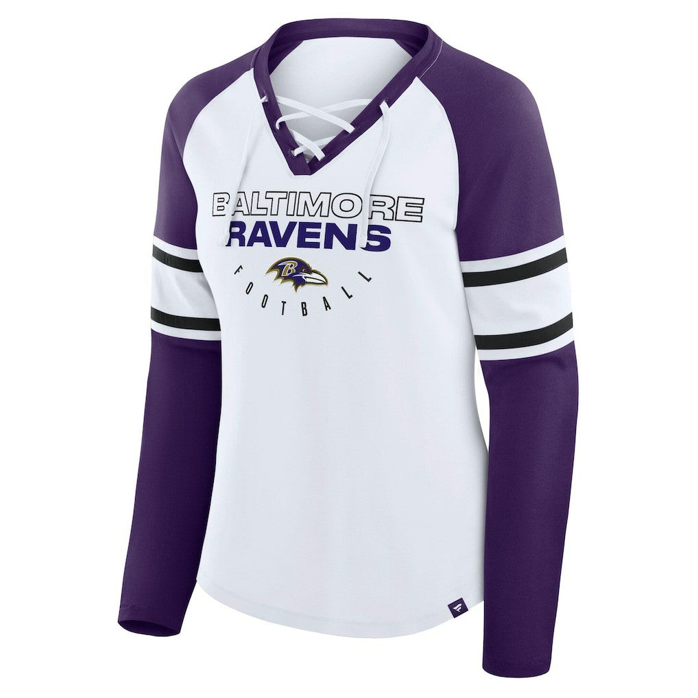 Baltimore Ravens Women's Plus Size Redzone Lace Up Long Sleeve T-Shirt White - Fanatics