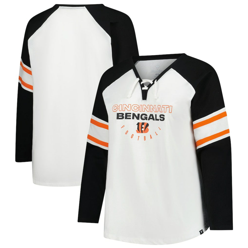 Cincinnati Bengals Women's Plus Size Redzone Lace Up Long Sleeve T-Shirt White - Fanatics