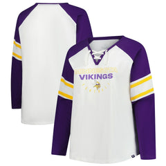 Minnesota Vikings Women's Plus Size Redzone Lace Up Long Sleeve T-Shirt White - Fanatics