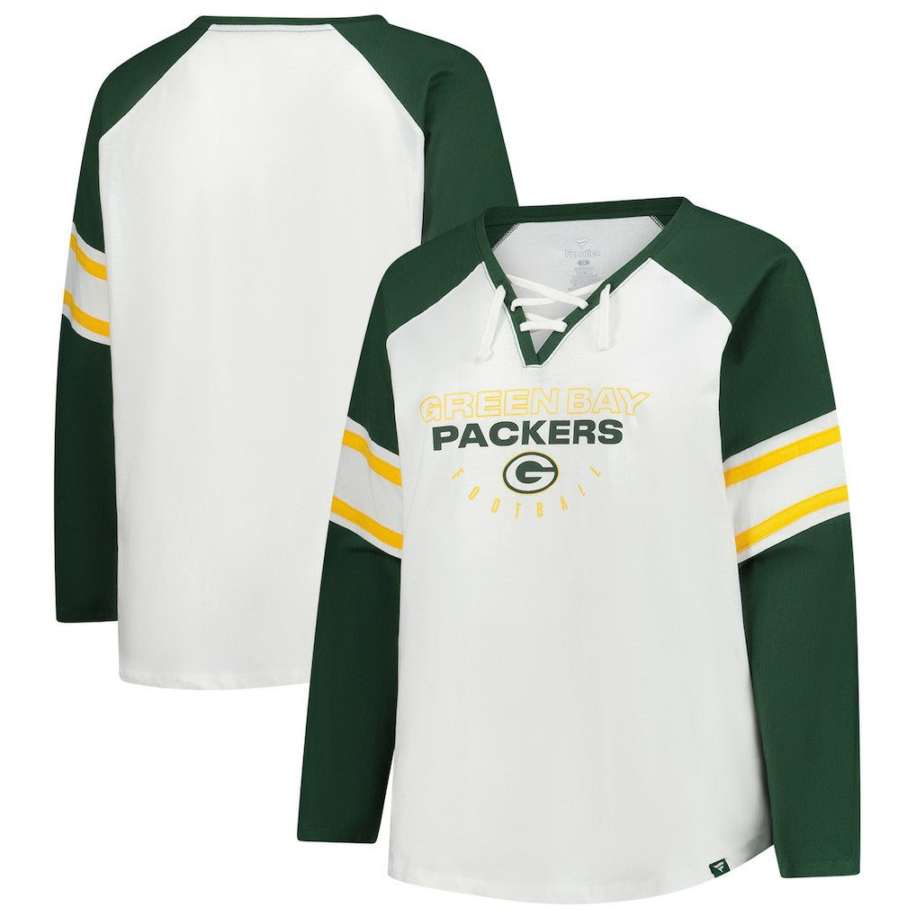 Green Bay Packers Women's Plus Size Redzone Lace Up Long Sleeve T-Shirt White - Fanatics