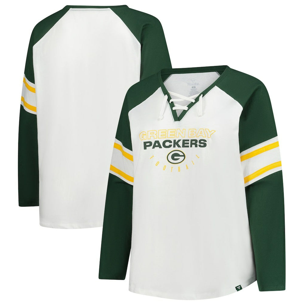 Green Bay Packers Women's Plus Size Redzone Lace Up Long Sleeve T-Shirt White - Fanatics