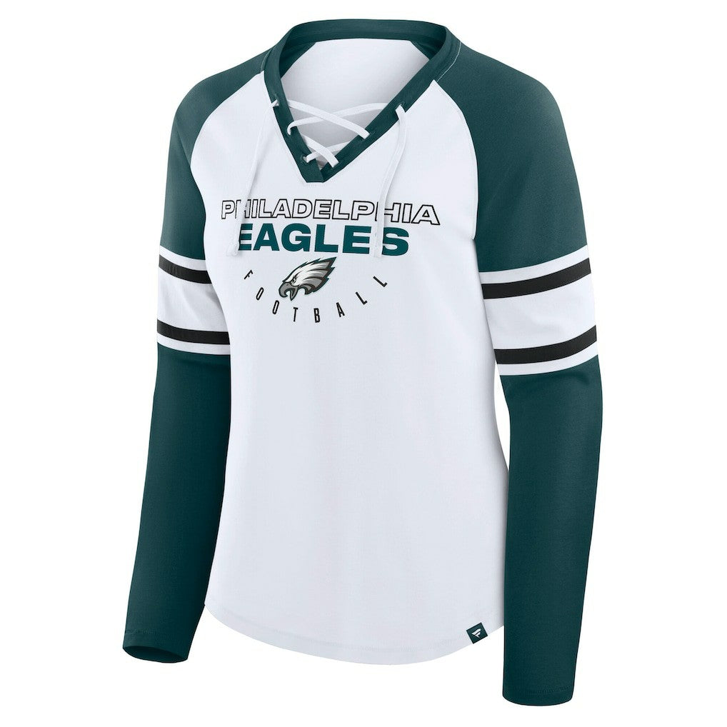 Philadelphia Eagles Women's Plus Size Redzone Lace Up Long Sleeve T-Shirt White - Fanatics