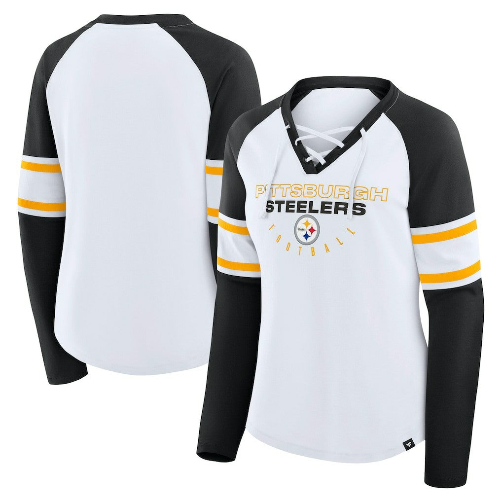 Pittsburgh Steelers Women's Plus Size Redzone Lace Up Long Sleeve T-Shirt White - Fanatics