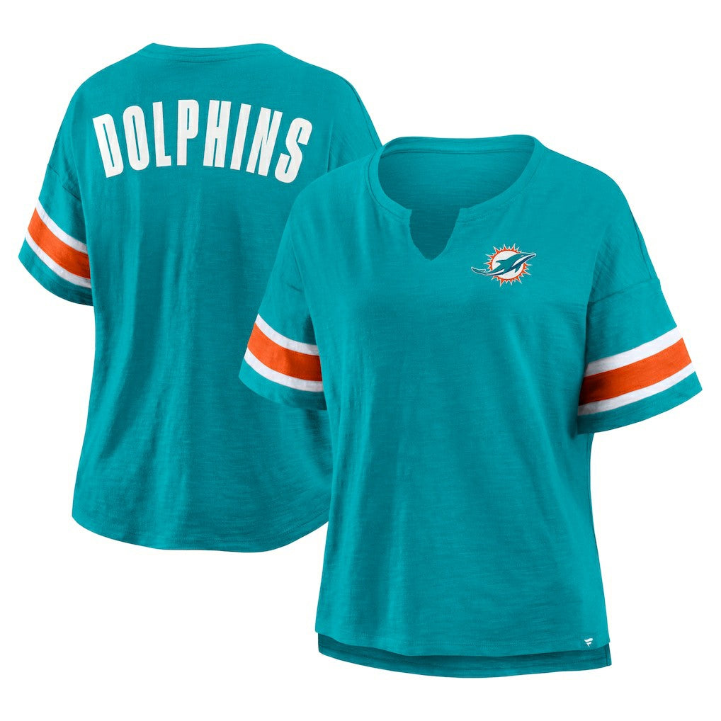 Miami Dolphins Women's Plus Size Redzone Notch Neck T-Shirt Aqua - Fanatics