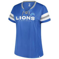 Detroit Lions Women's Plus Size Rhinestone Redzone Athena Lace-Up Notch Neck T-Shirt Blue - Fanatics