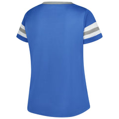 Detroit Lions Women's Plus Size Rhinestone Redzone Athena Lace-Up Notch Neck T-Shirt Blue - Fanatics