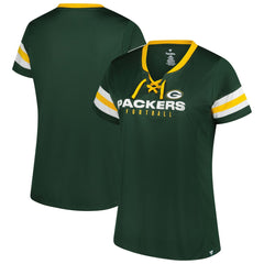 Green Bay Packers Women's Plus Size Rhinestone Redzone Athena Lace-Up Notch Neck T-Shirt Green - Fanatics