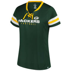 Green Bay Packers Women's Plus Size Rhinestone Redzone Athena Lace-Up Notch Neck T-Shirt Green - Fanatics