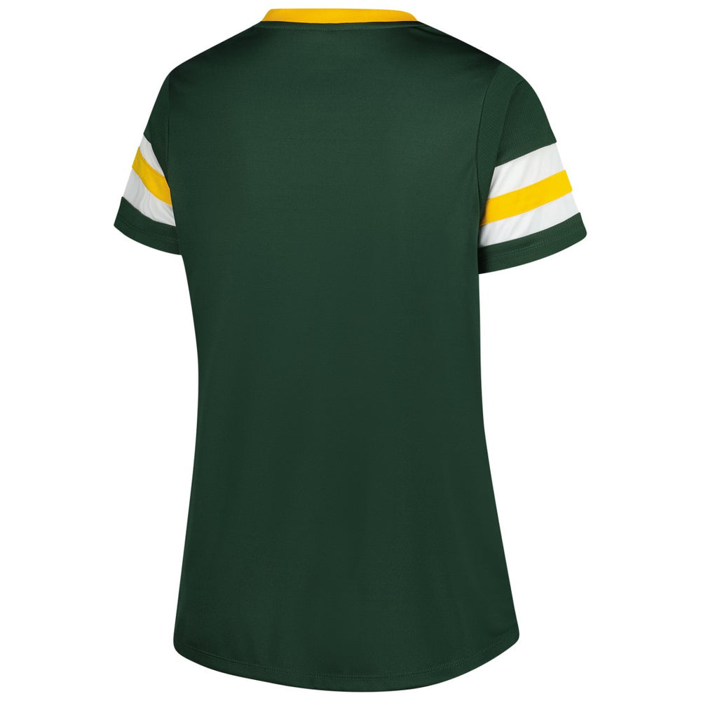 Green Bay Packers Women's Plus Size Rhinestone Redzone Athena Lace-Up Notch Neck T-Shirt Green - Fanatics
