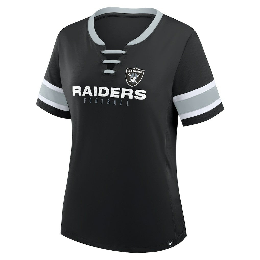 Las Vegas Raiders Women's Plus Size Red Zone Athena Lace-Up V-Notch Neck T-Shirt Black - Fanatics