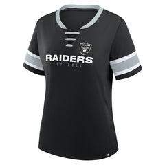 Las Vegas Raiders Women's Plus Size Red Zone Athena Lace-Up V-Notch Neck T-Shirt Black - Fanatics