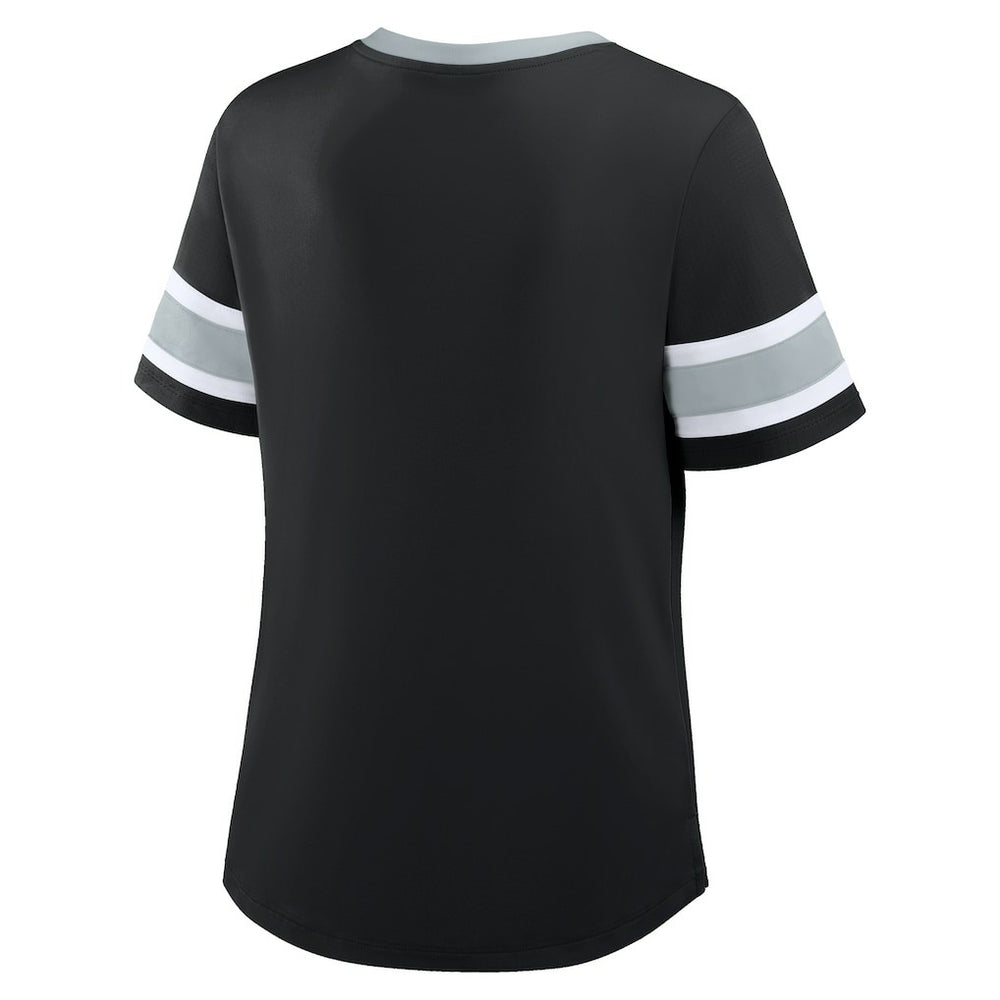 Las Vegas Raiders Women's Plus Size Red Zone Athena Lace-Up V-Notch Neck T-Shirt Black - Fanatics