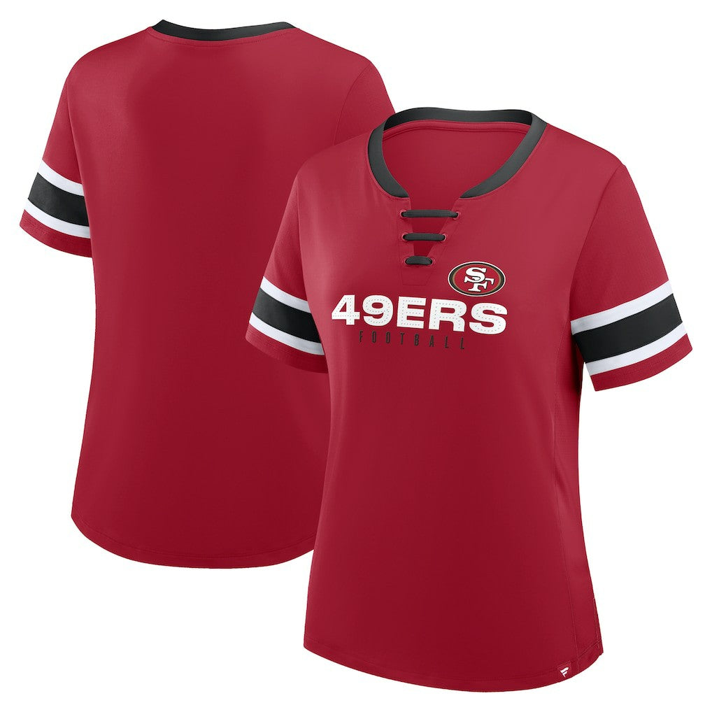 San Francisco 49ers Women's Plus Size Red Zone Athena Lace-Up V-Notch Neck T-Shirt Scarlet - Fanatics