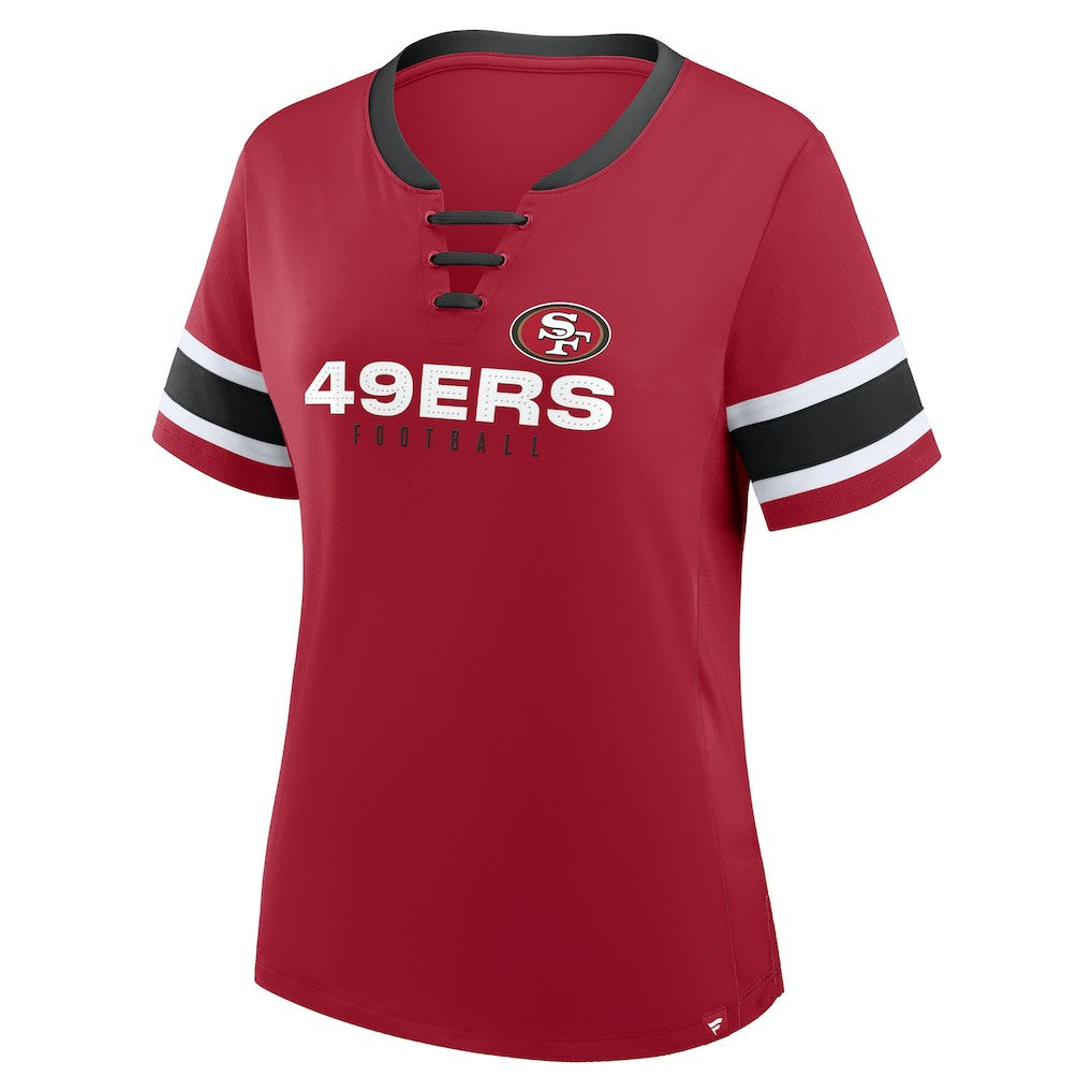 San Francisco 49ers Women's Plus Size Red Zone Athena Lace-Up V-Notch Neck T-Shirt Scarlet - Fanatics