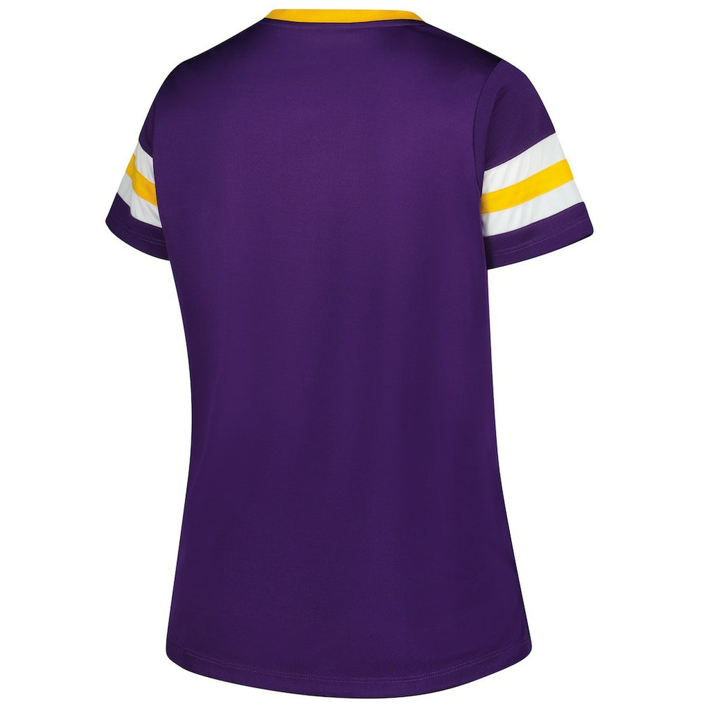 Minnesota Vikings Women's Plus Size Rhinestone Redzone Athena Lace-Up Notch Neck T-Shirt Purple - Fanatics