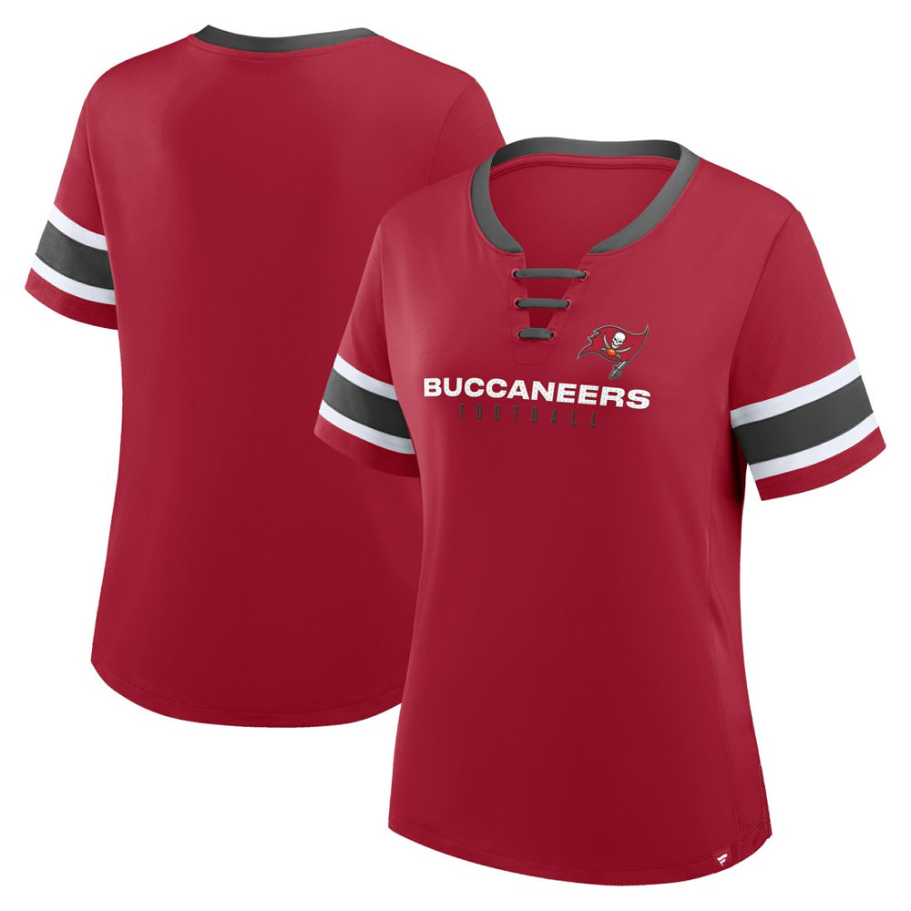 Tampa Bay Buccaneers Women's Plus Size Red Zone Athena Lace-Up V-Notch Neck T-Shirt Red - Fanatics