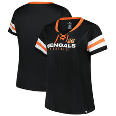 Cincinnati Bengals Women's Plus Size Red Zone Athena Lace-Up V-Notch Neck T-Shirt Black - Fanatics