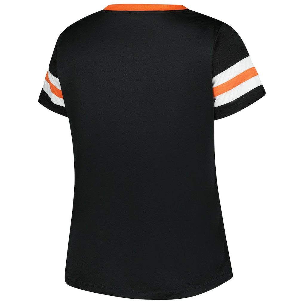 Cincinnati Bengals Women's Plus Size Red Zone Athena Lace-Up V-Notch Neck T-Shirt Black - Fanatics
