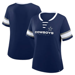 Dallas Cowboys Women's Plus Size Red Zone Athena Lace-Up V-Notch Neck T-Shirt Navy - Fanatics