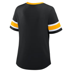Pittsburgh Steelers Women's Plus Size Red Zone Athena Lace-Up V-Notch Neck T-Shirt Black - Fanatics