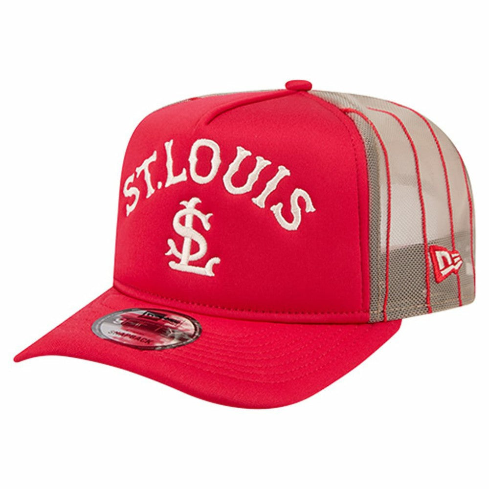 St. Louis Cardinals New Era Vintage Arched Foam Front 9FIFTY A-Frame Adjustable Trucker Hat Lifestyle