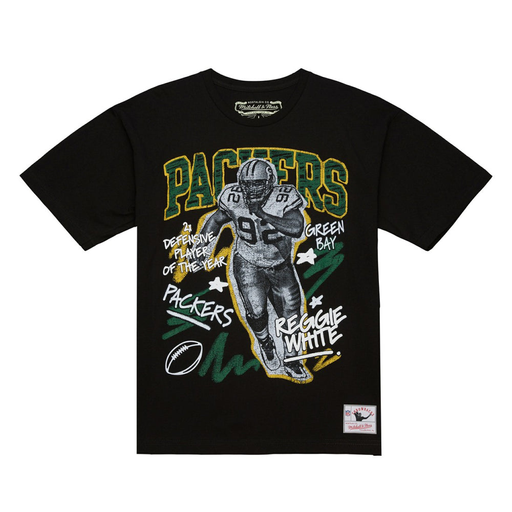 Reggie White Green Bay Packers Chalked Up Player Graphic T-Shirt Black - Mitchell & Ness
