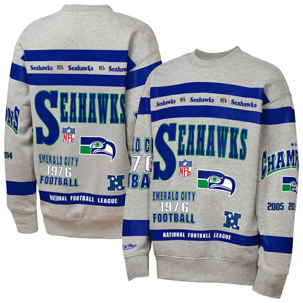 Seattle Seahawks Youth Throwback All-Over Print Fleece Sweatshirt Gray - Mitchell & Ness