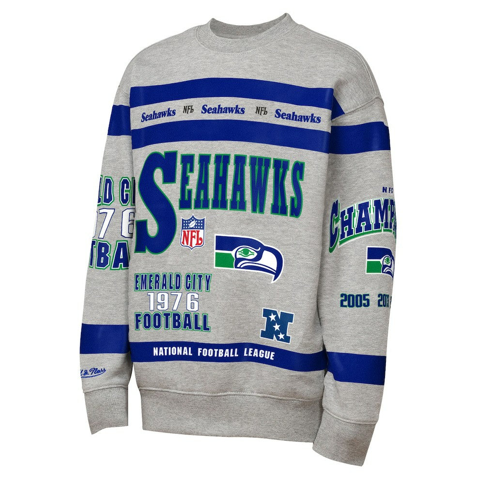 Seattle Seahawks Youth Throwback All-Over Print Fleece Sweatshirt Gray - Mitchell & Ness