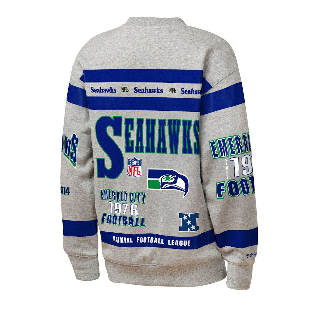 Seattle Seahawks Youth Throwback All-Over Print Fleece Sweatshirt Gray - Mitchell & Ness