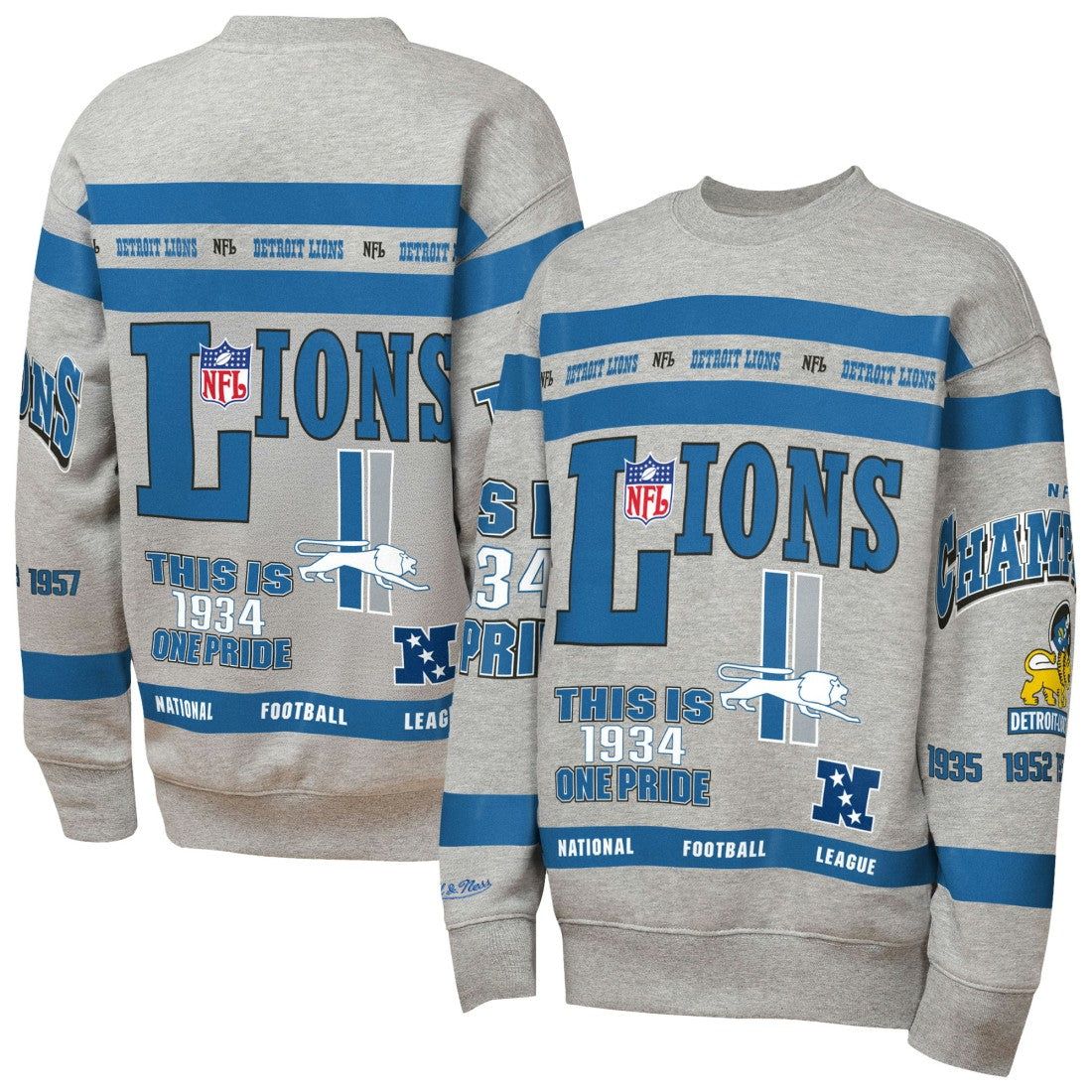 Detroit Lions Youth Throwback All-Over Print Fleece Sweatshirt Gray - Mitchell & Ness