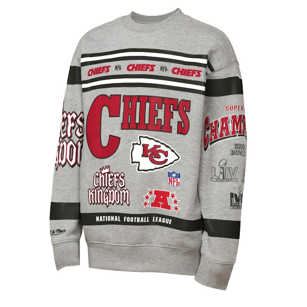 Kansas City Chiefs Youth Throwback All-Over Print Fleece Sweatshirt Gray - Mitchell & Ness