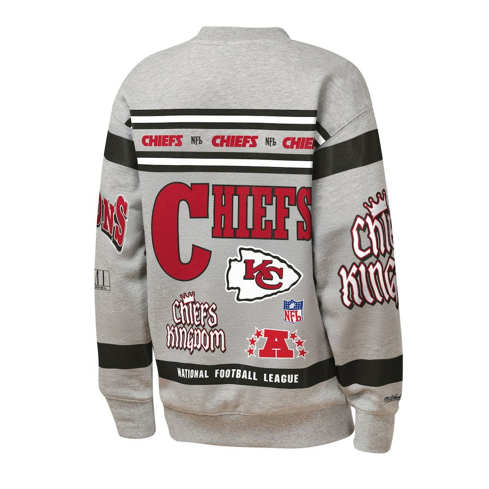 Kansas City Chiefs Youth Throwback All-Over Print Fleece Sweatshirt Gray - Mitchell & Ness