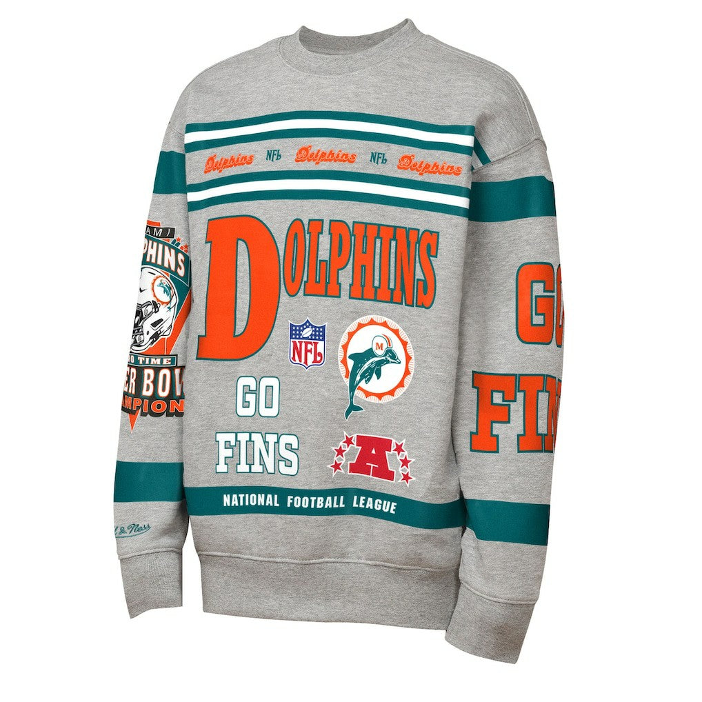Miami Dolphins Youth Throwback All-Over Print Fleece Sweatshirt Gray - Mitchell & Ness