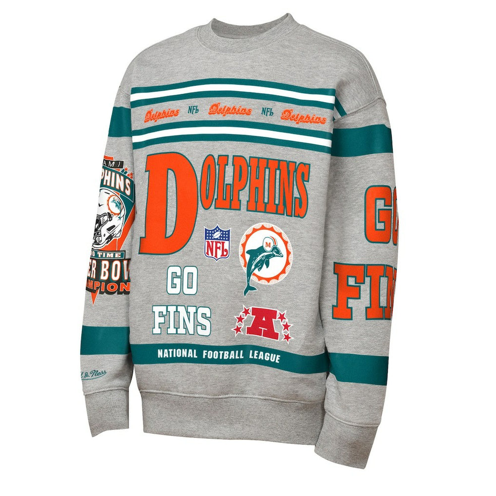 Miami Dolphins Youth Throwback All-Over Print Fleece Sweatshirt Gray - Mitchell & Ness