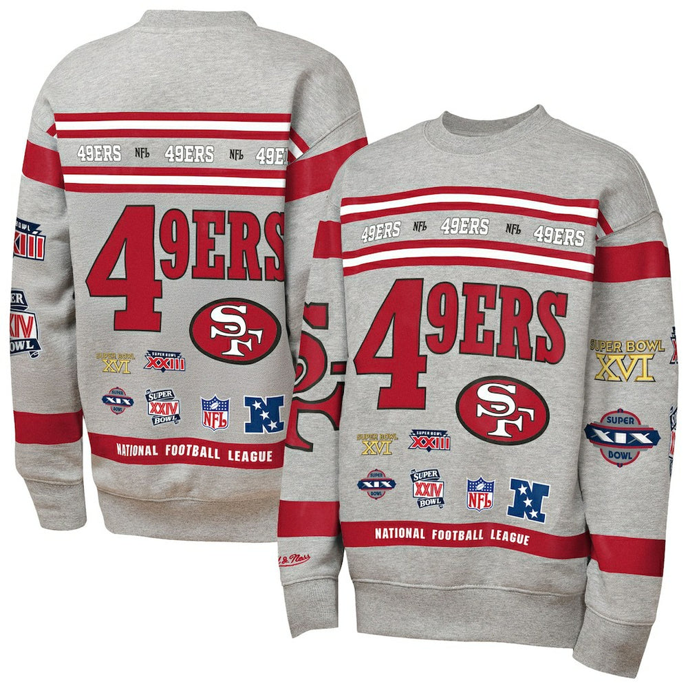 San Francisco 49ers Youth Throwback All-Over Print Fleece Sweatshirt Gray - Mitchell & Ness