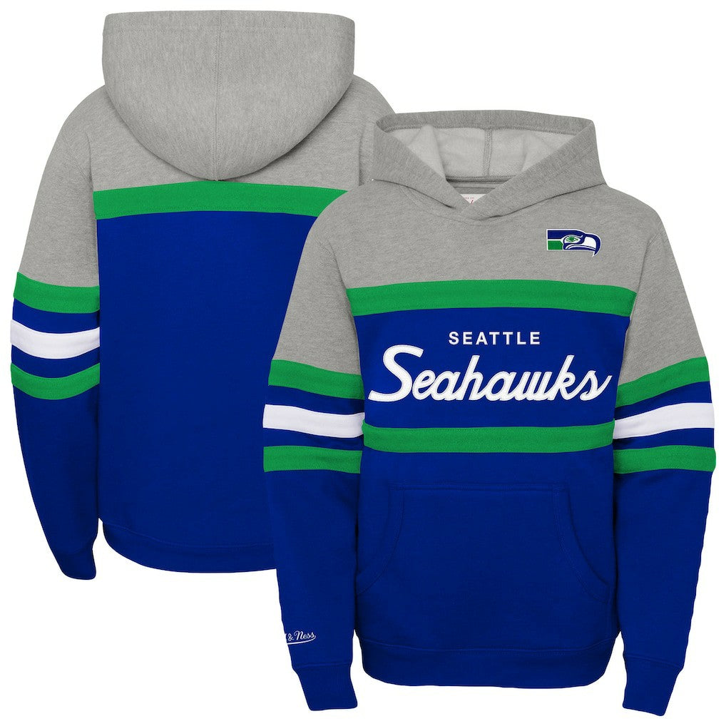Seattle Seahawks Youth Throwback Head Coach Pullover Hoodie Royal - Mitchell & Ness