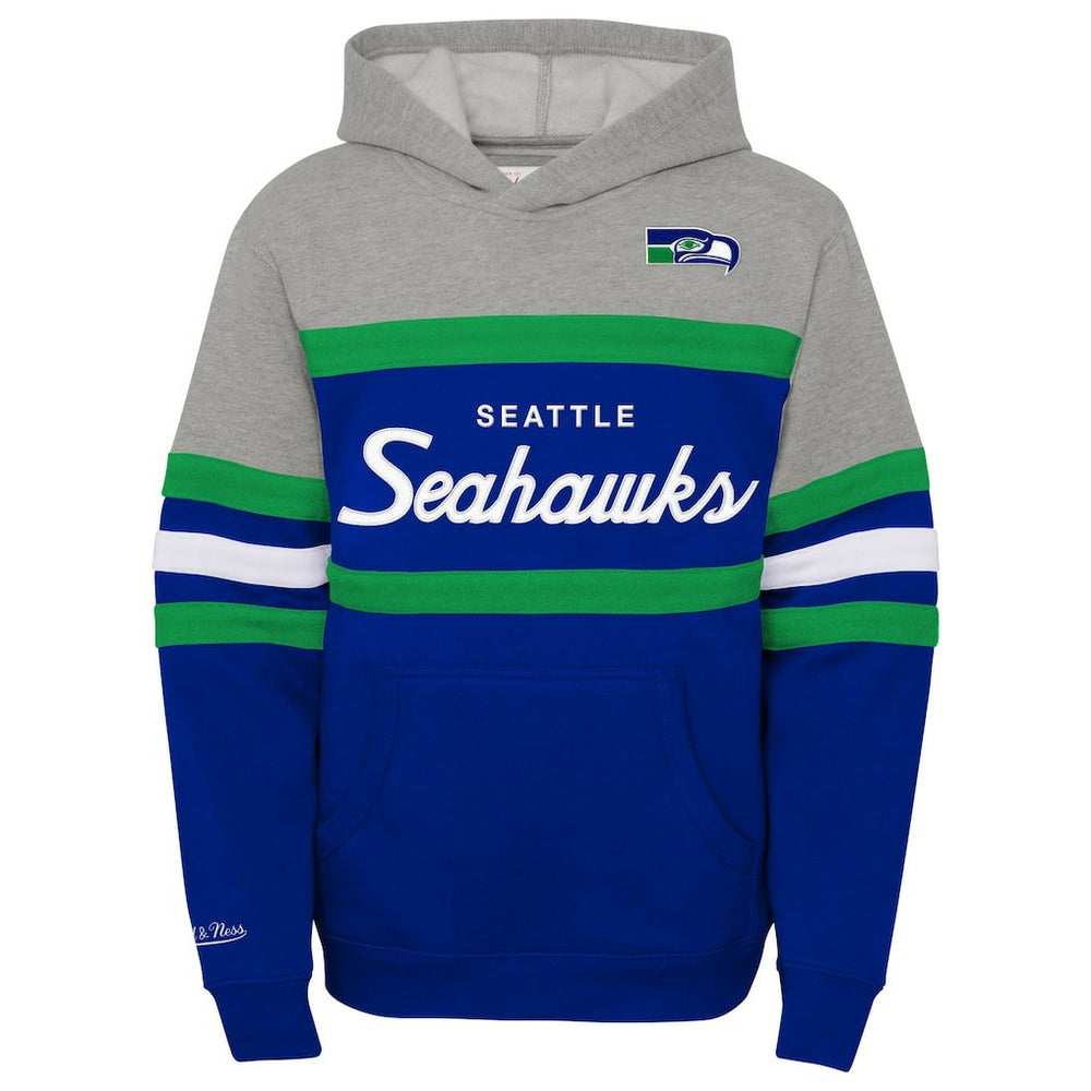 Seattle Seahawks Youth Throwback Head Coach Pullover Hoodie Royal - Mitchell & Ness