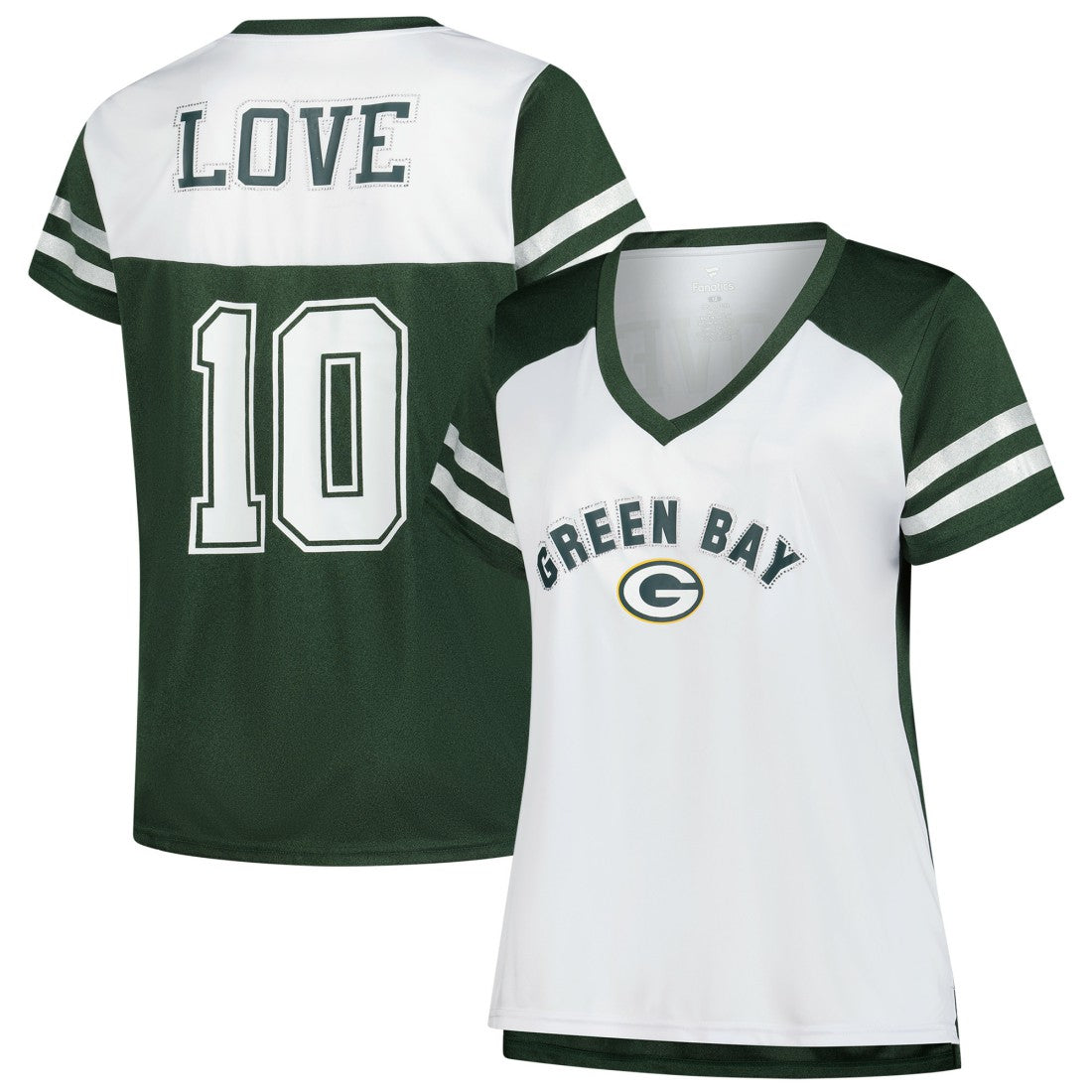Jordan Love Green Bay Packers Women's Plus Size Bling V-Neck T-Shirt White - Fanatics